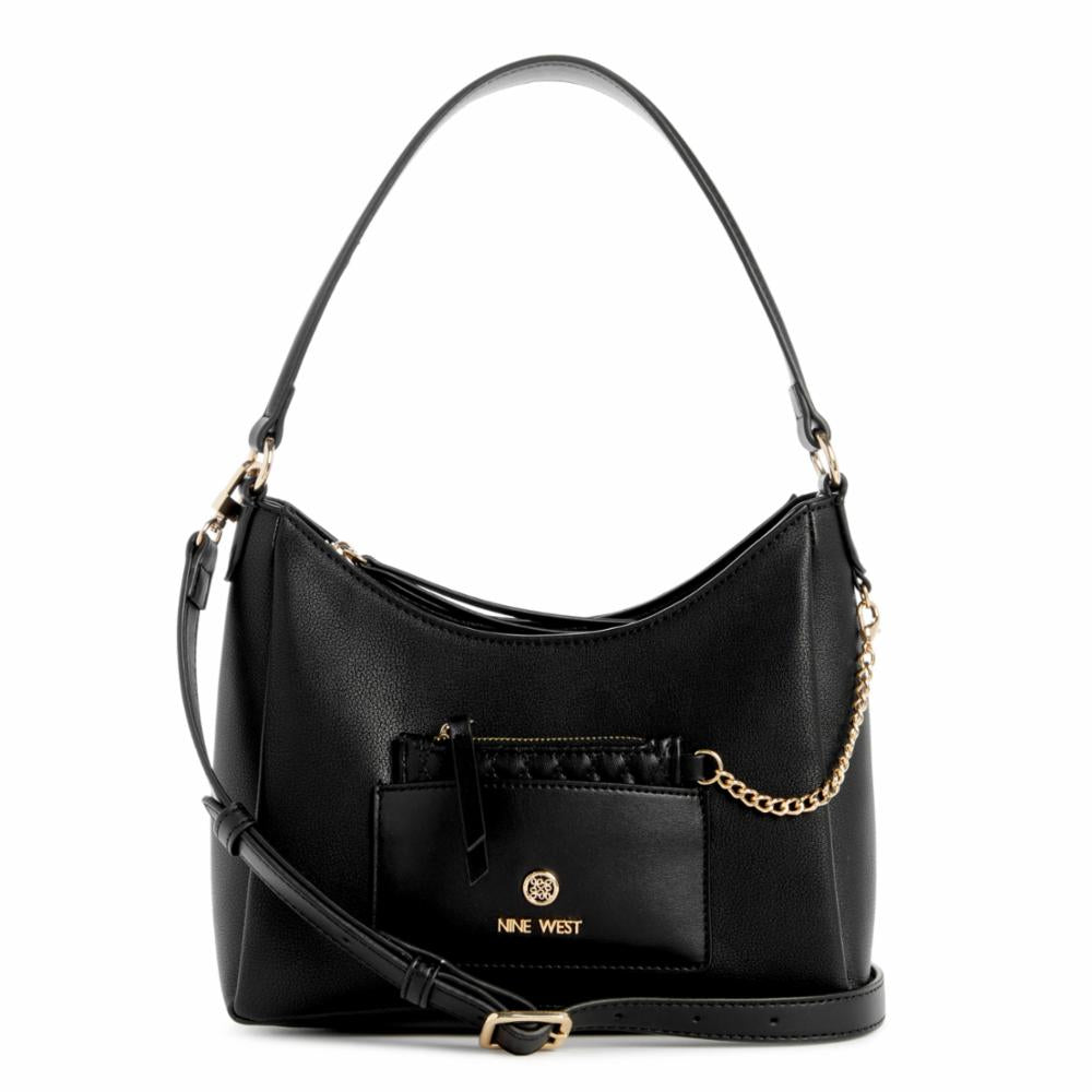 Nine West Handbags MAVERICK TOP ZIP SHOULDER BAG BLACK