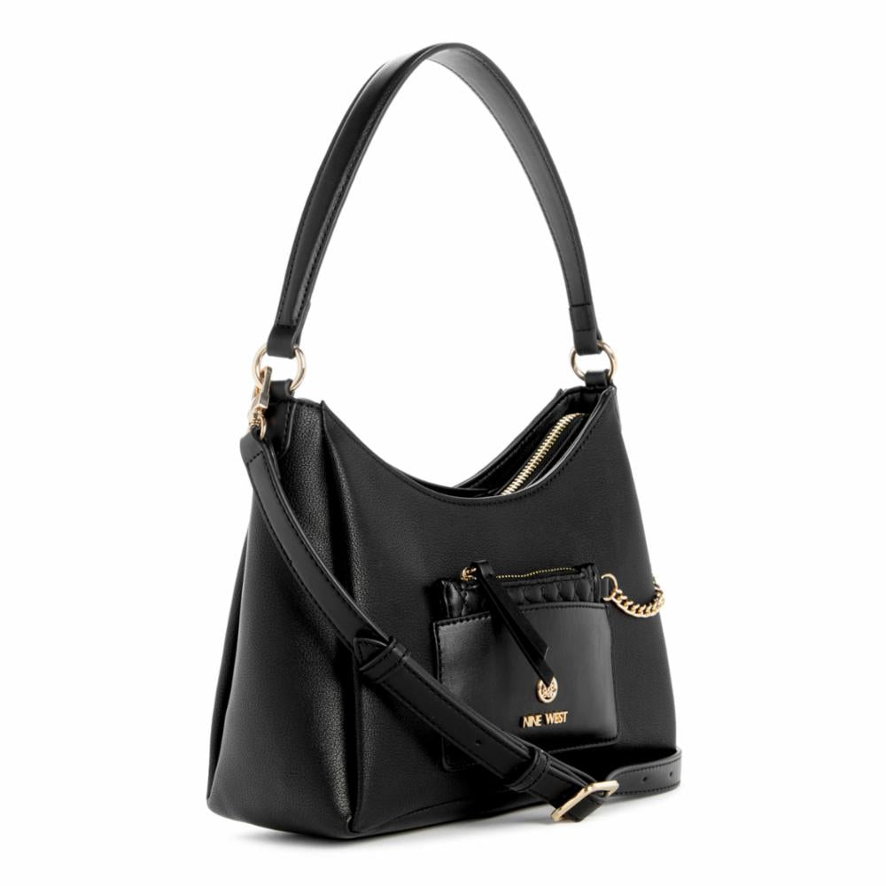 Nine West Handbags MAVERICK TOP ZIP SHOULDER BAG BLACK