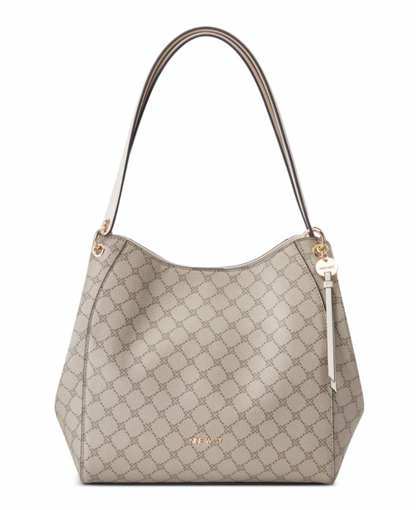 Nine West Handbags MEARA 3 COMP SHOULDER BAG BEIGE LOGO/MILK