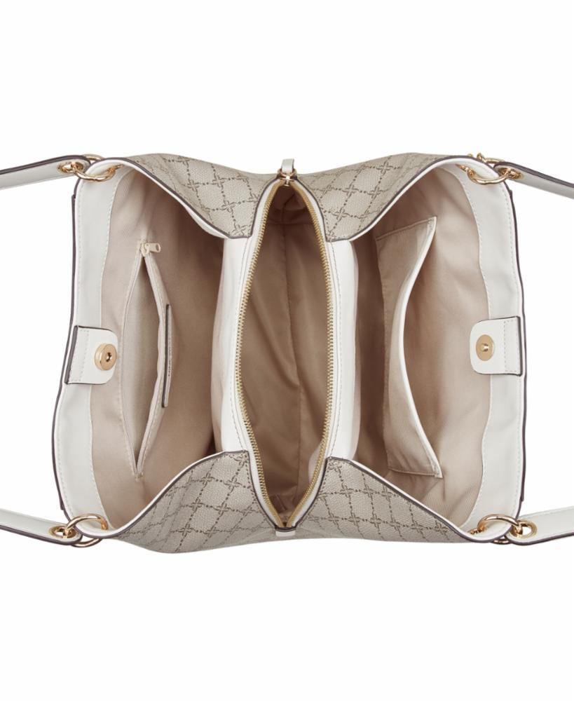 Nine West Handbags MEARA 3 COMP SHOULDER BAG BEIGE LOGO/MILK