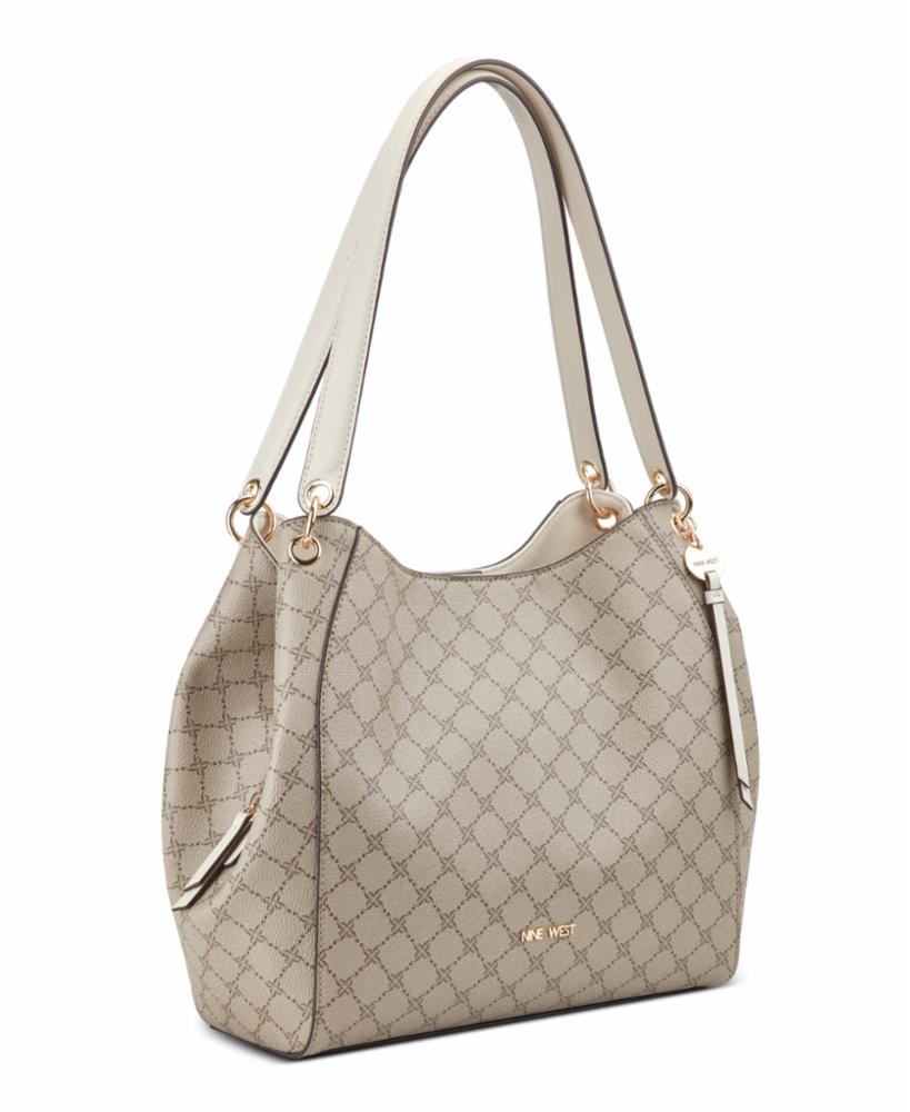 Nine West Handbags MEARA 3 COMP SHOULDER BAG BEIGE LOGO/MILK