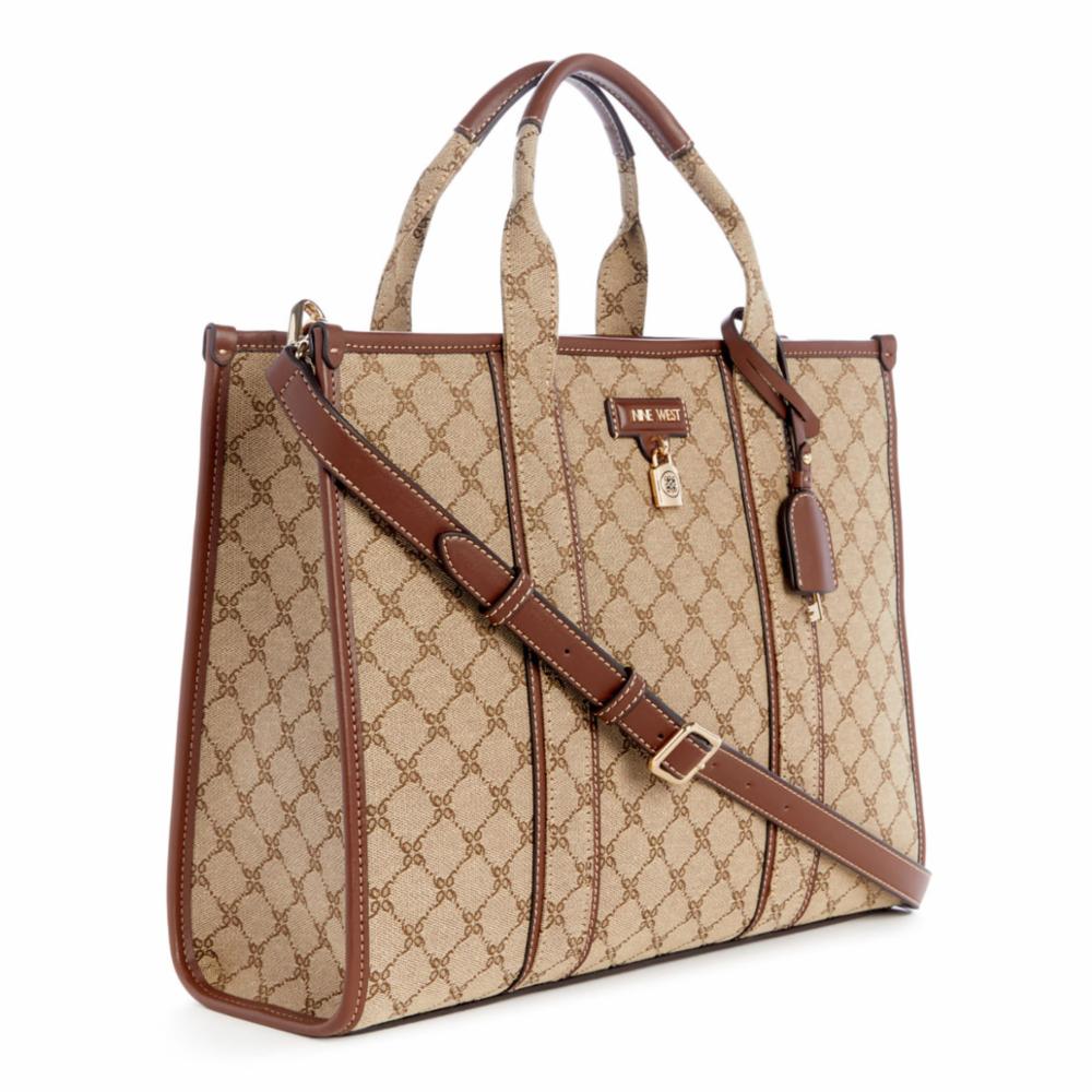 Nine West Handbags ARLO 3 COMP TOTE MOCHA LOGO/MAHOGANY