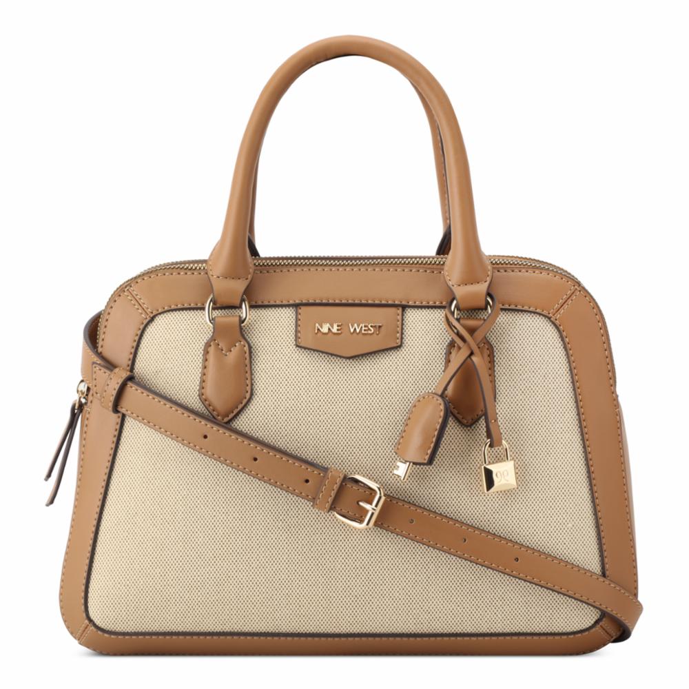 Nine West Handbags CIBRINA DOME SATCHEL NATURAL/DARK CAMEL