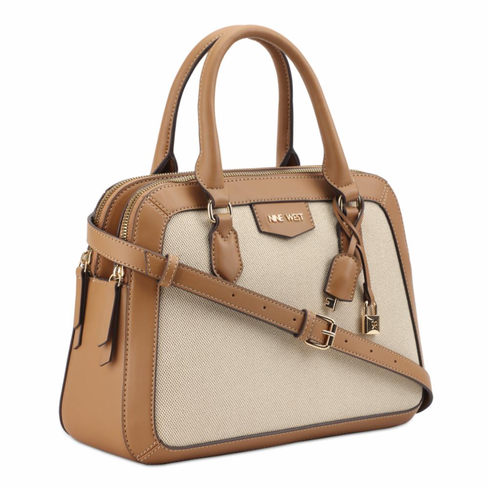 Nine West Handbags CIBRINA DOME SATCHEL NATURAL/DARK CAMEL