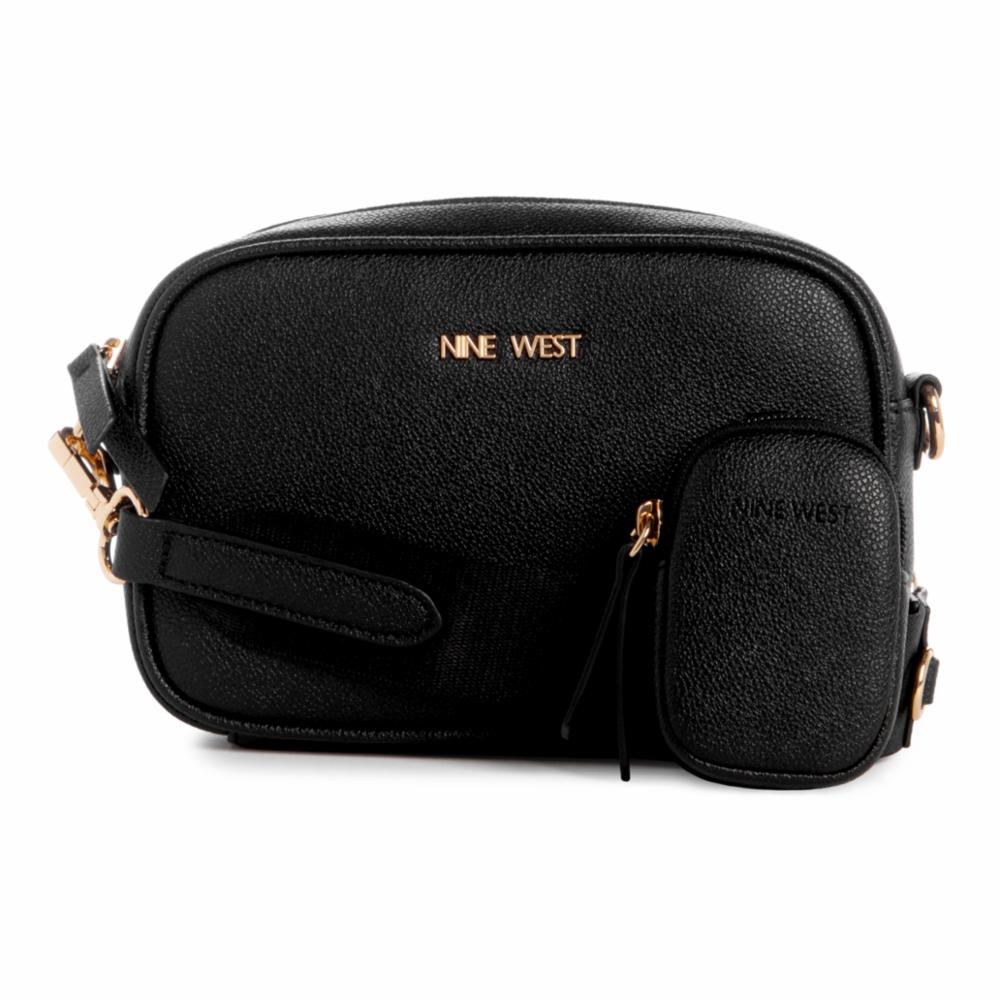 Nine West Handbags PEACHES MINI CAMERA CROSSBODY BLACK GOLD