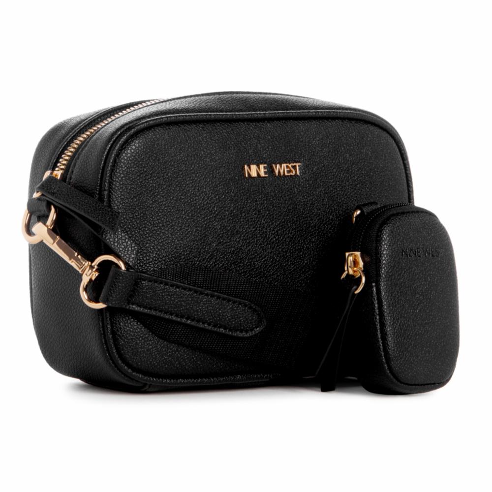 Nine West Handbags PEACHES MINI CAMERA CROSSBODY BLACK GOLD