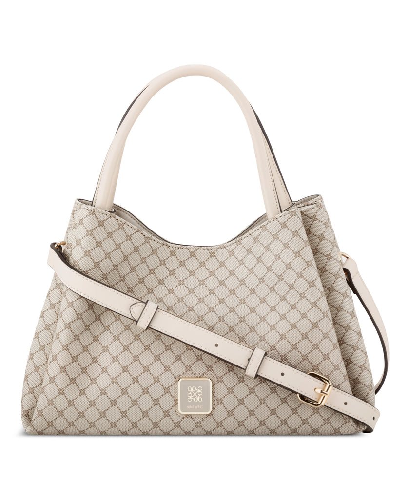 NINE WEST HANDBAGS DORSEY SATCHEL MUSHROOM LOGO/MILK - Nine West