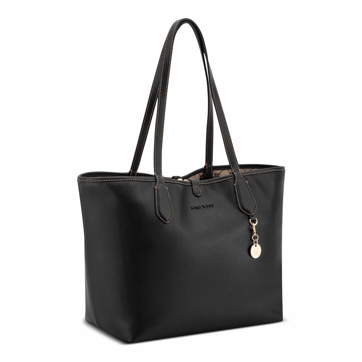 NINE WEST HANDBAGS EMERICK REVERISBLE TOTE NATURAL LOGO/BLACK