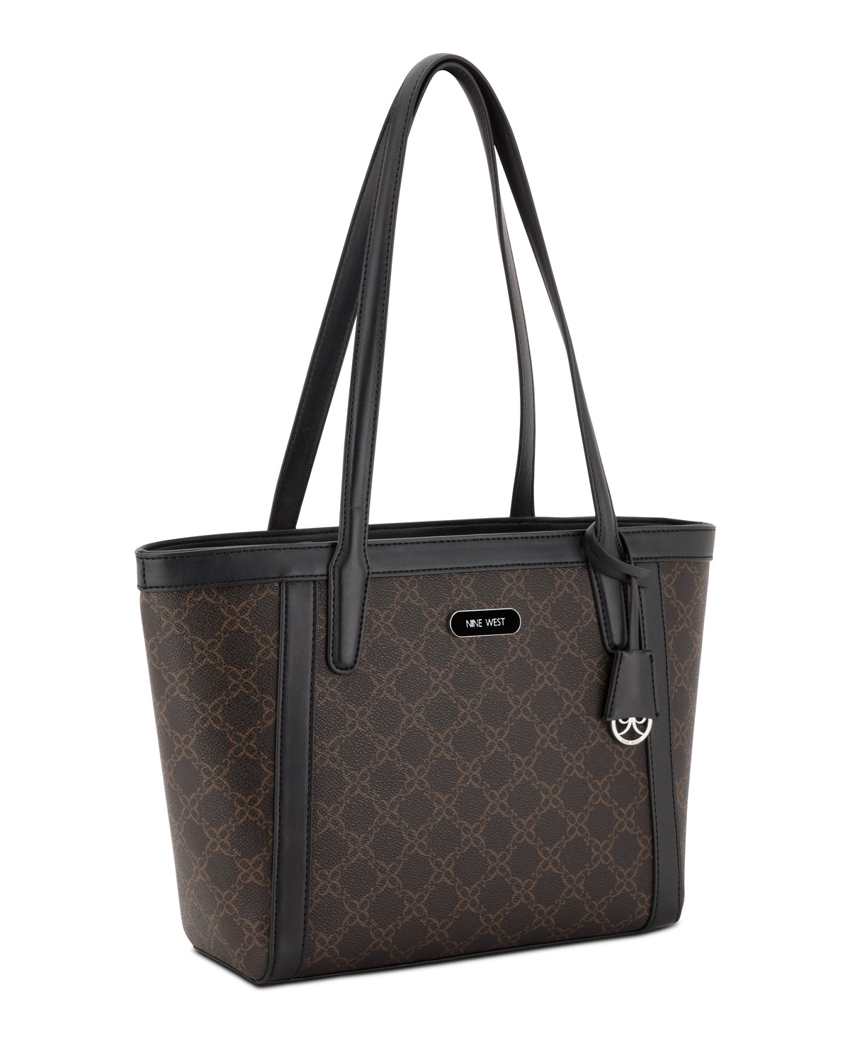 NINE WEST HANDBAGS AZIEL SM TOTE BROWN LOGO/BLACK