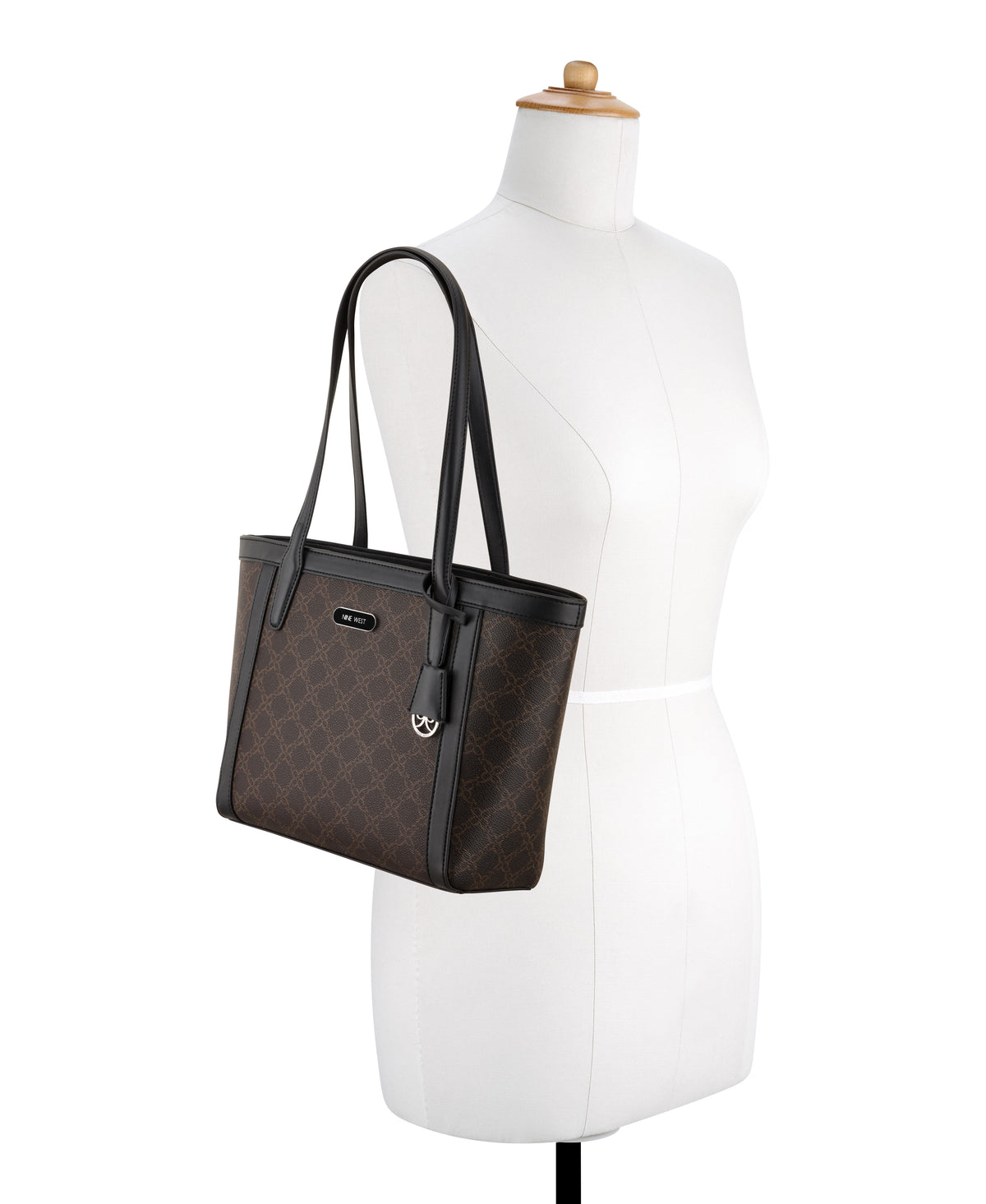 NINE WEST HANDBAGS AZIEL SM TOTE BROWN LOGO/BLACK