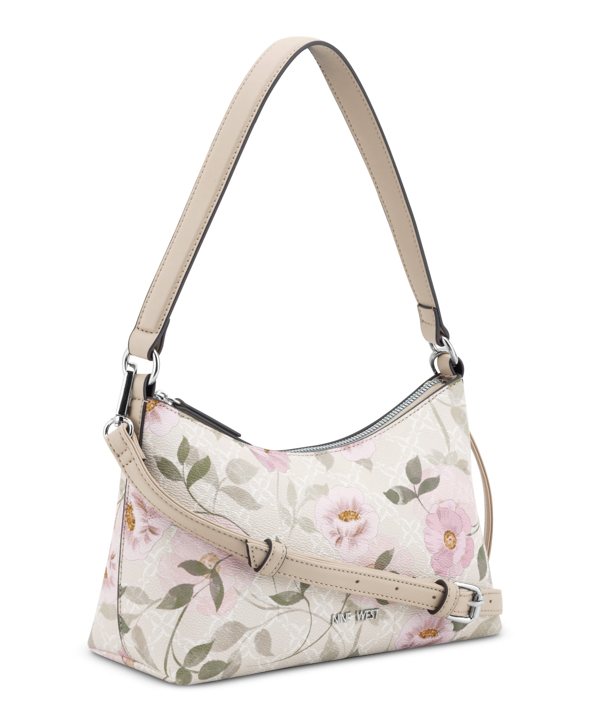 NINE WEST HANDBAGS BRENNAN SHOULDER BAG MILK LOGO FLORAL