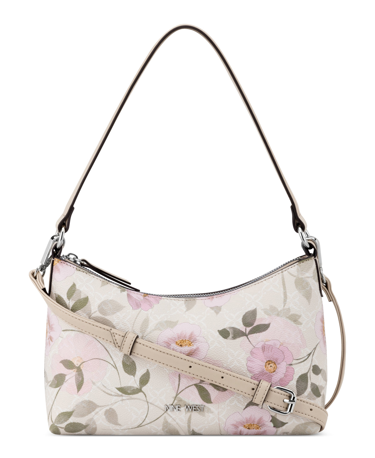 NINE WEST HANDBAGS BRENNAN SHOULDER BAG MILK LOGO FLORAL