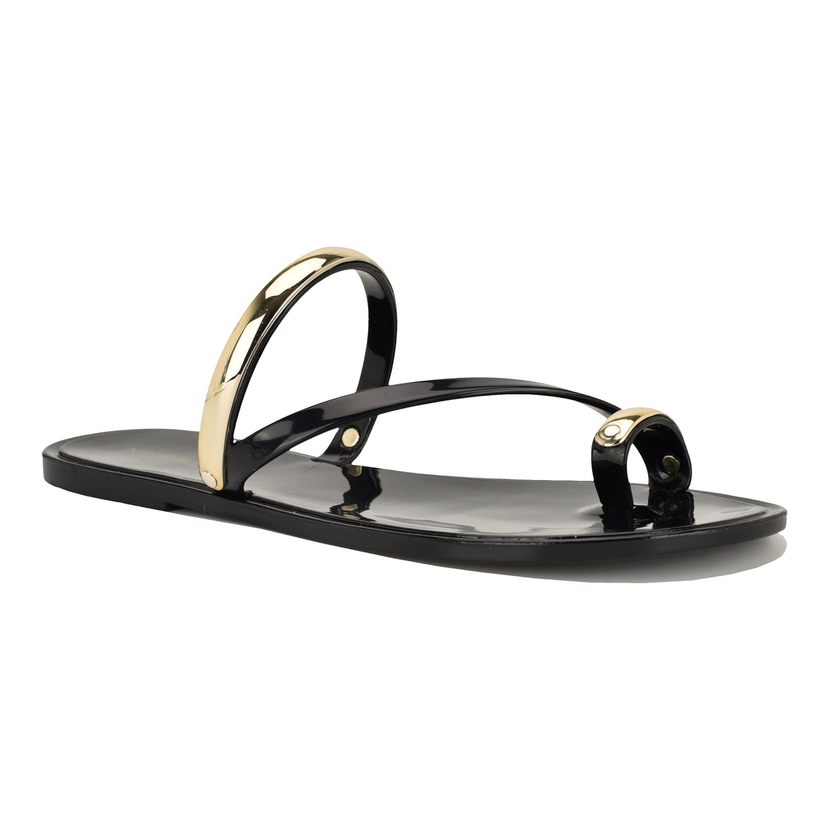 NINE WEST SEASHELL3 BLACK/GOLD13842/FT PVC MOLDED