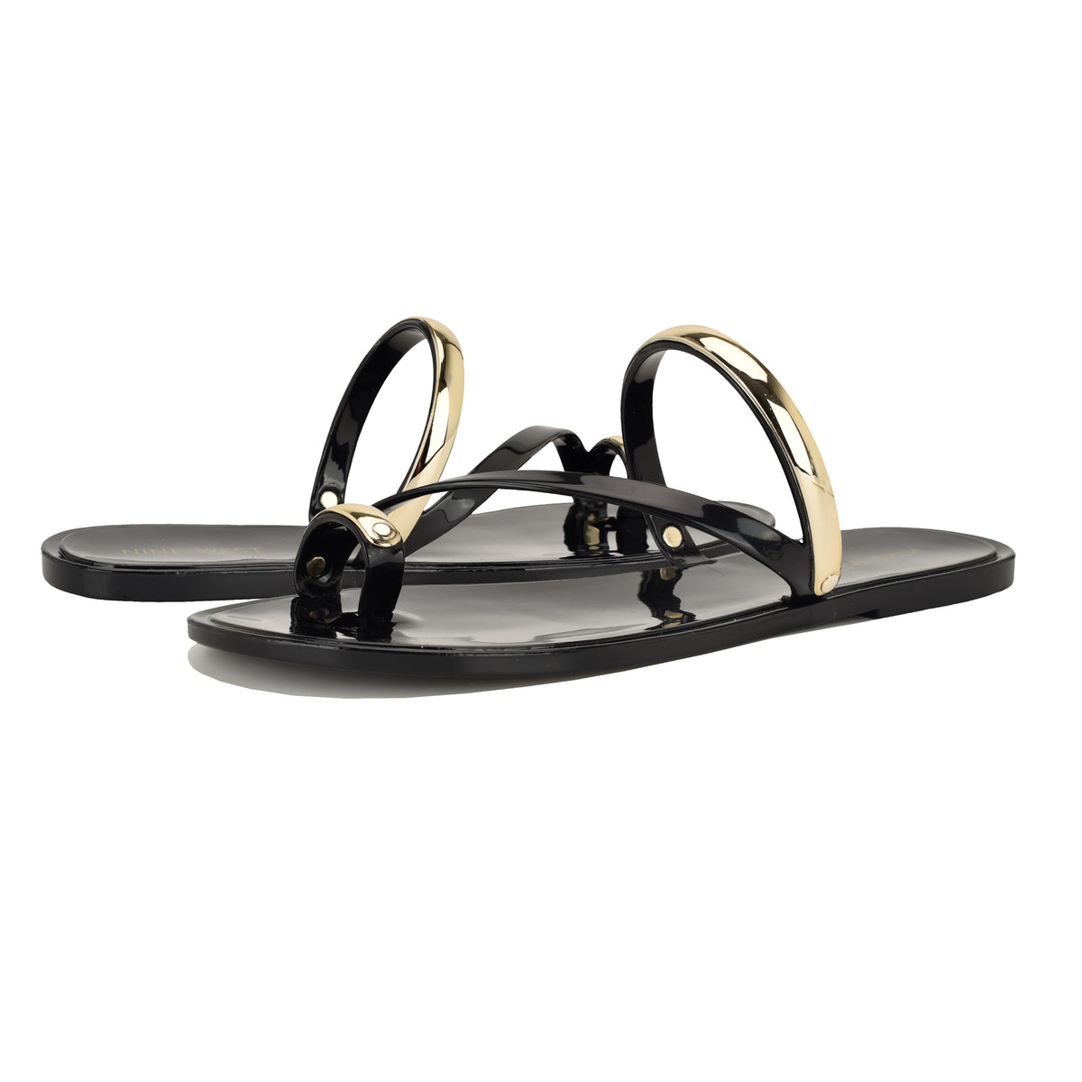 NINE WEST SEASHELL3 BLACK/GOLD13842/FT PVC MOLDED