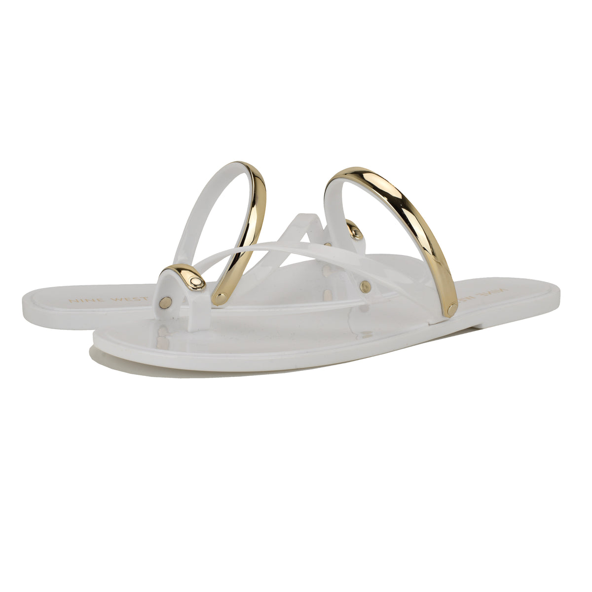 NINE WEST SEASHELL3 WHITE/GOLD13842/FT PVC MOLDED