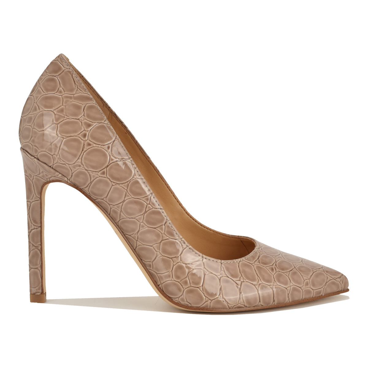 NINE WEST TATIANA3 TAN/PATENT ROUND CROCO PU