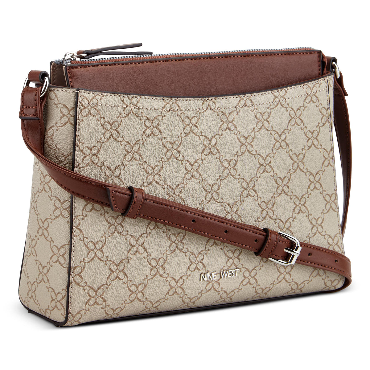 Nine West Handbags BOWIE MINI TOP ZIP CROSSBODY MUSHROOM LOGO/ MAHOGANY