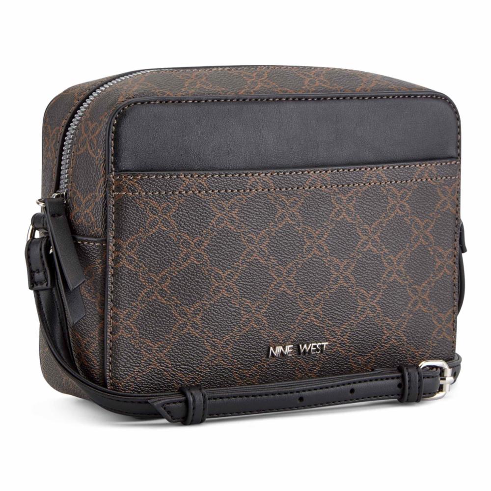 Nine West Handbags BOWIE MINI CAMERA CROSSBODY BROWN LOGO/BLACK